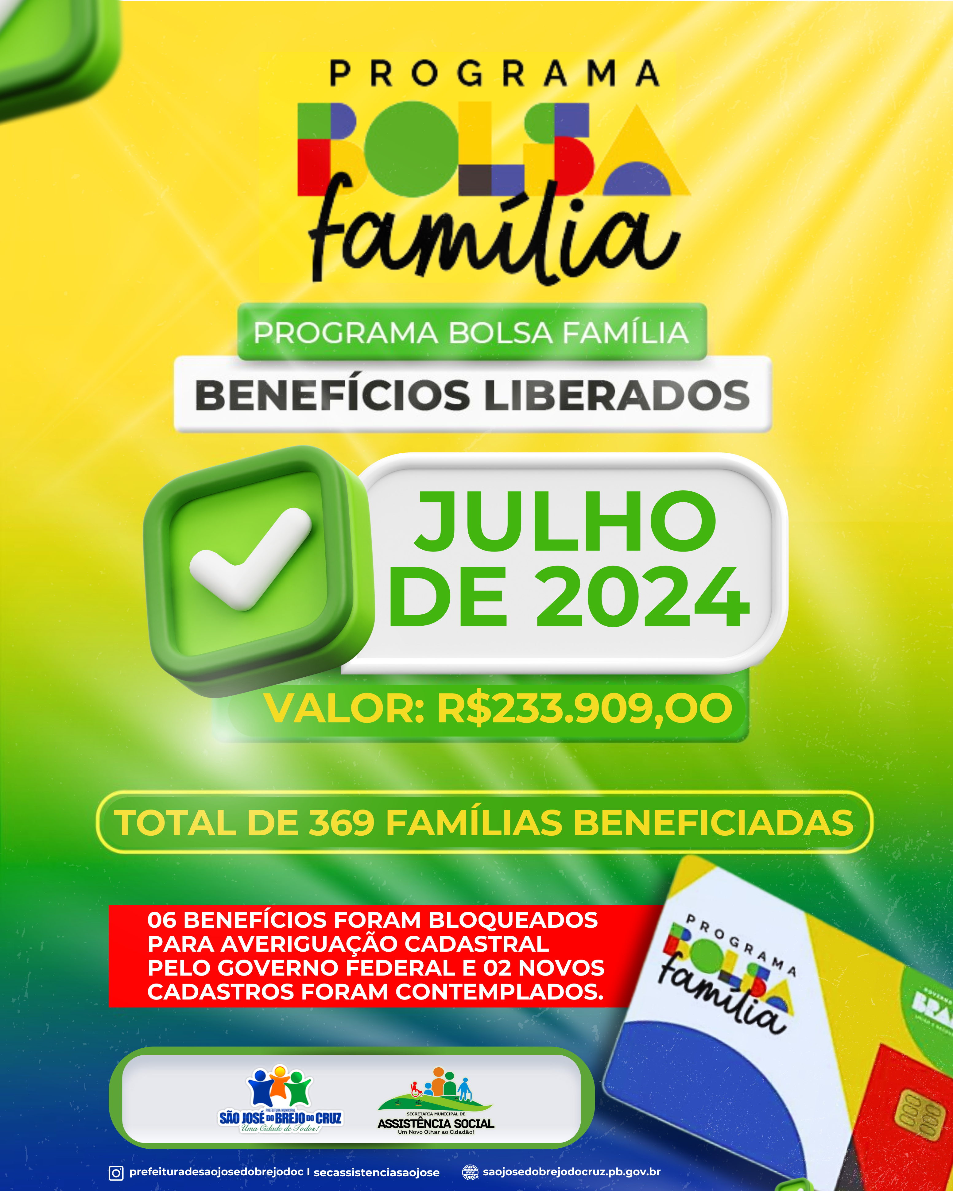 Programa Bolsa Família: Benefícios Liberados – Julho de 2024.