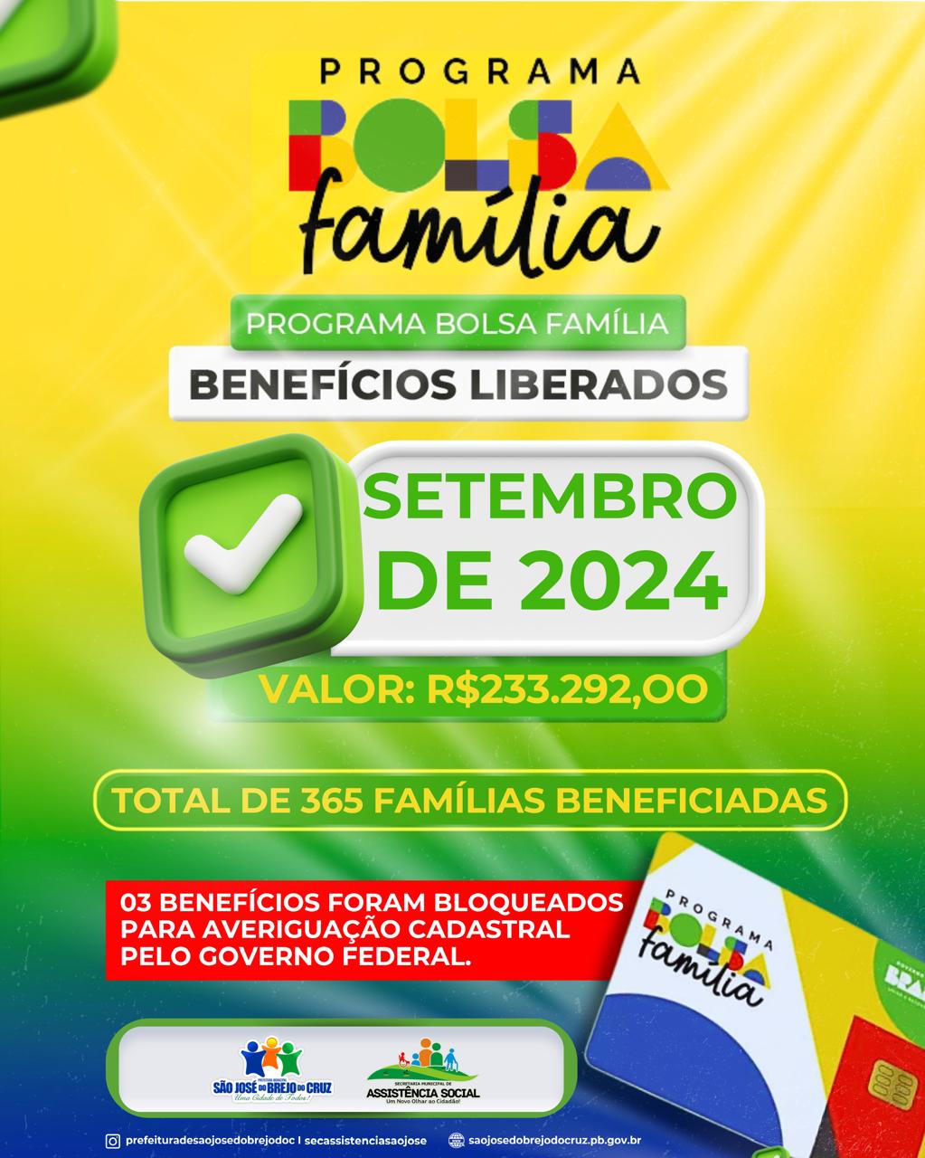 Programa Bolsa Família: Benefícios Liberados – Setembro de 2024